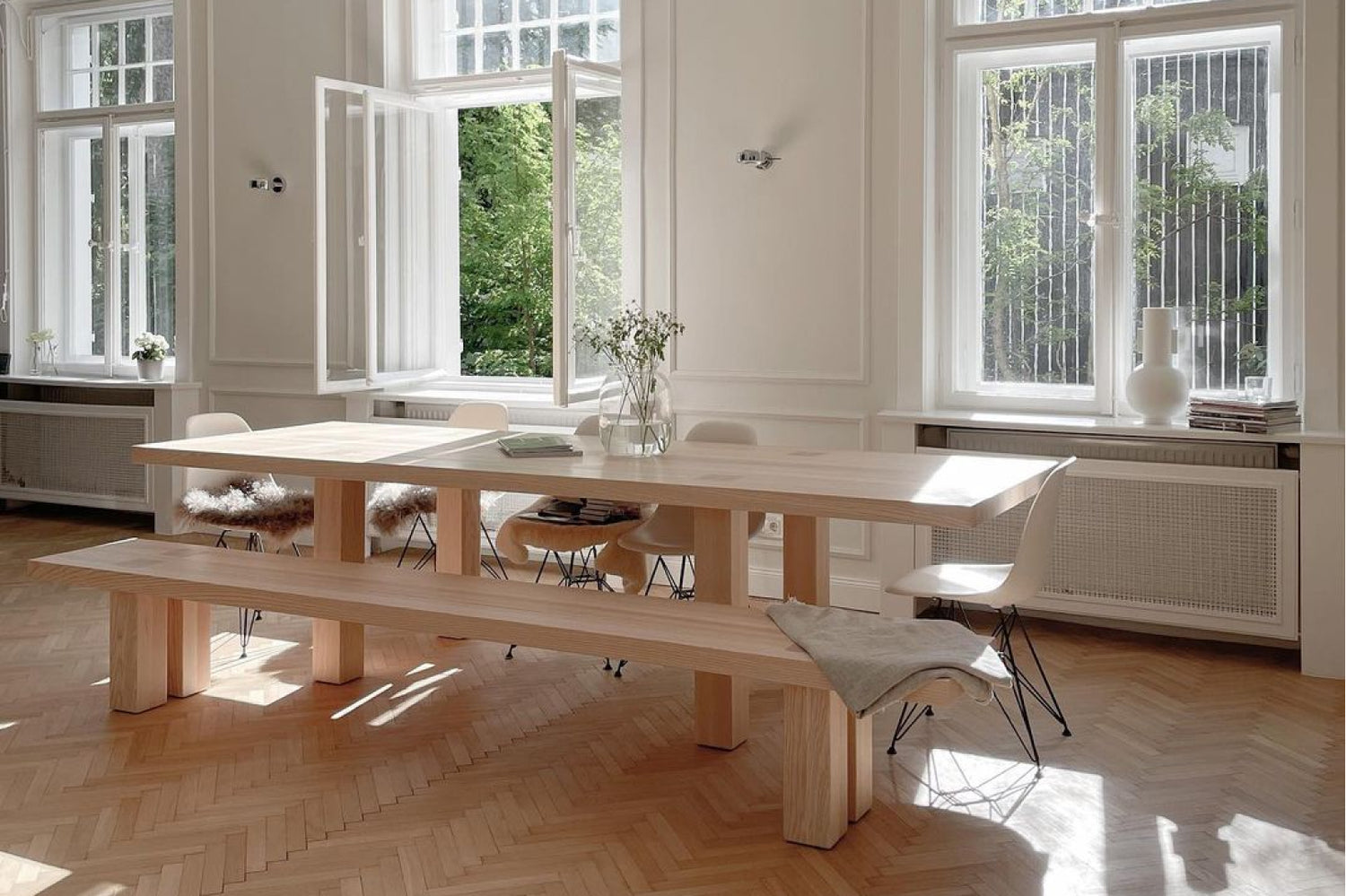 Hem - UGC image of a dining room featuring the Max Table + Benches Set designed by Max Lamb.