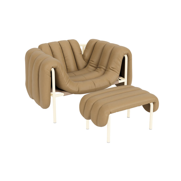 Puffy Lounge Chair + Ottoman Elmosoft Leather 03009 / Cream