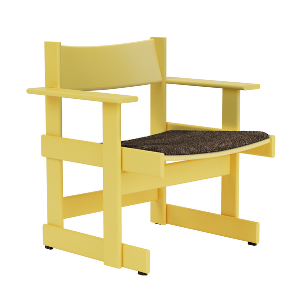 Bullnose Lounge Chair Yellow / Taupe Sheepskin Seat Pad UK