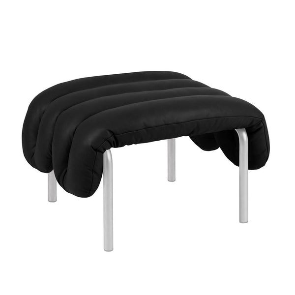 Puffy Ottoman Black Leather / Stainless