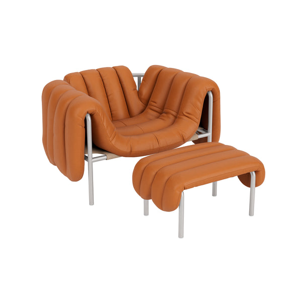 Puffy Lounge Chair + Ottoman Elmosoft Leather 54035 / Stainless