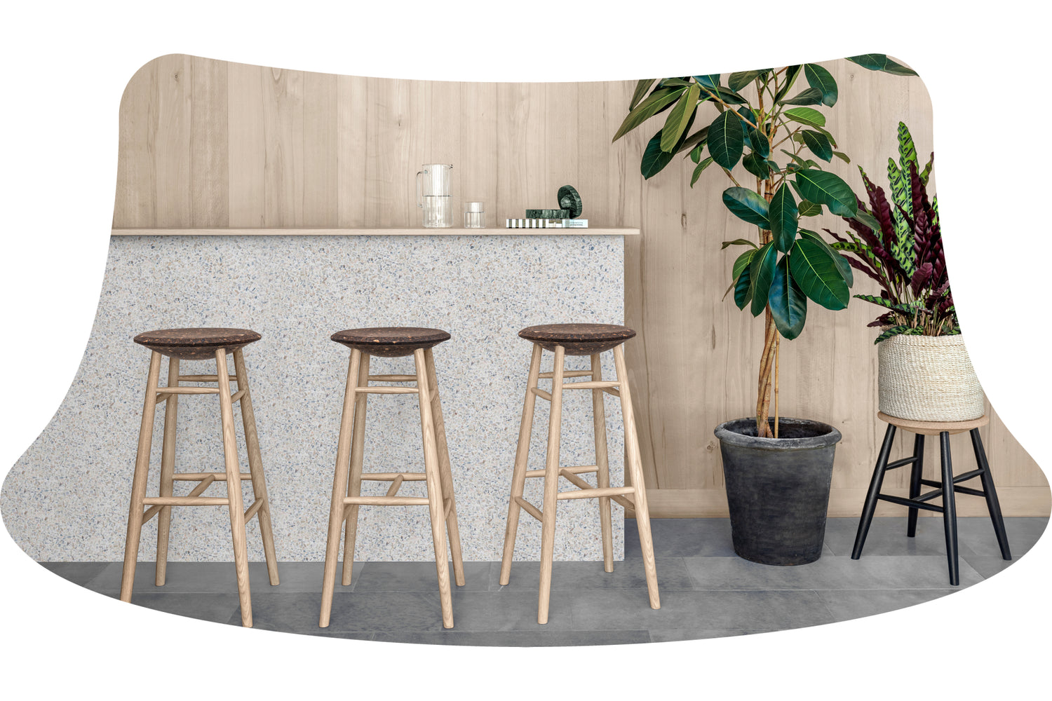Hem - A lifestyle image featuring Drifted Bar Stools and Drifted Counter Stool.