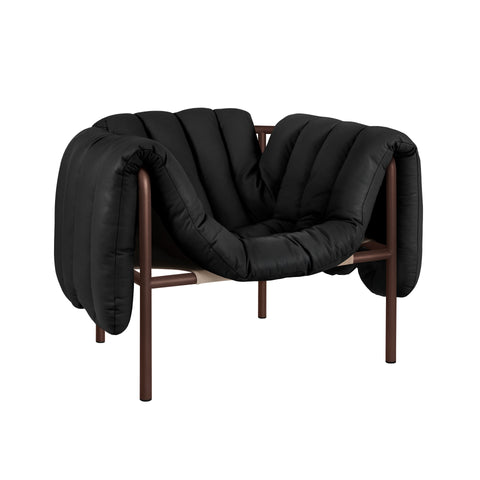 Puffy Lounge Chair Black Leather / Chocolate Brown