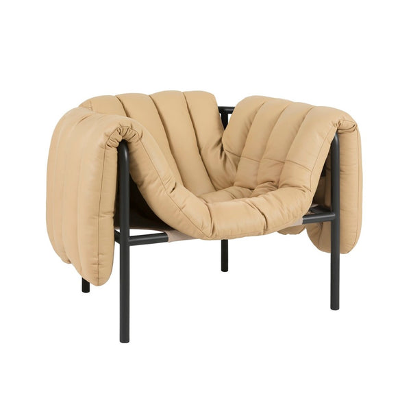 Puffy Lounge Chair Sand Leather / Black Grey