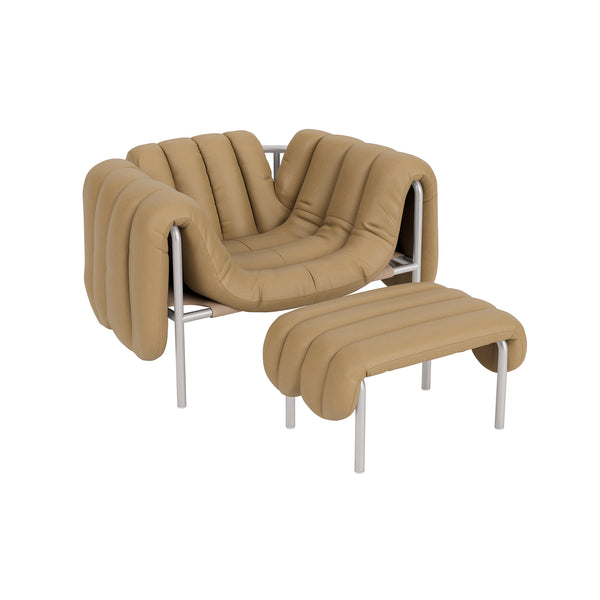 Puffy Lounge Chair + Ottoman Elmosoft Leather 03009 / Stainless