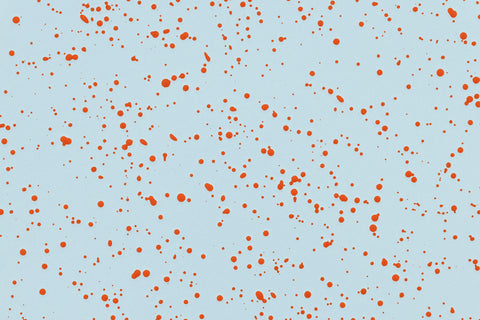 Enameled Steel, Light Blue / Orange Red Splatter