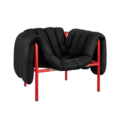 Puffy Lounge Chair Black Leather / Traffic Red