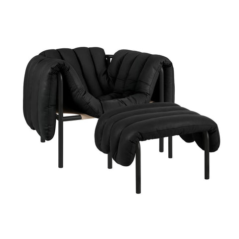 Puffy Lounge Chair + Ottoman Black Leather / Black Grey