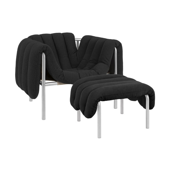 Puffy Lounge Chair + Ottoman Anthracite / Stainless