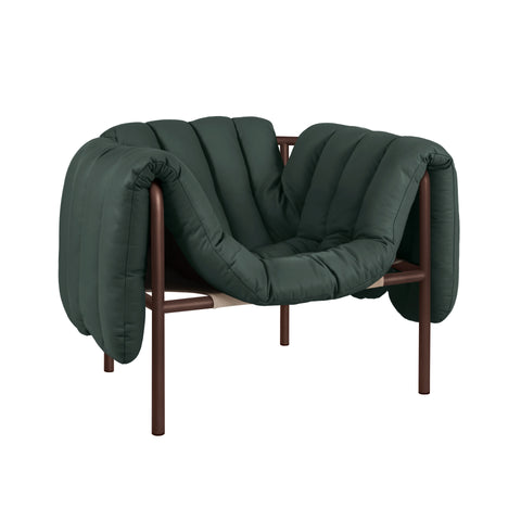 Puffy Lounge Chair Dark Green Leather / Chocolate Brown