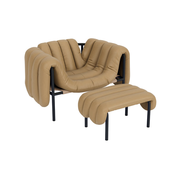 Puffy Lounge Chair + Ottoman Elmosoft Leather 03009 / Black Grey