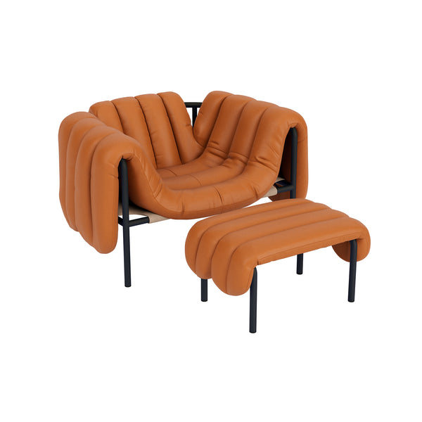 Puffy Lounge Chair + Ottoman Elmosoft Leather 54035 / Black Grey